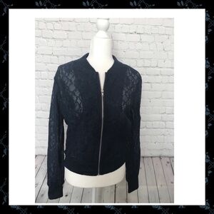 Navy Lace Bomber Jacket